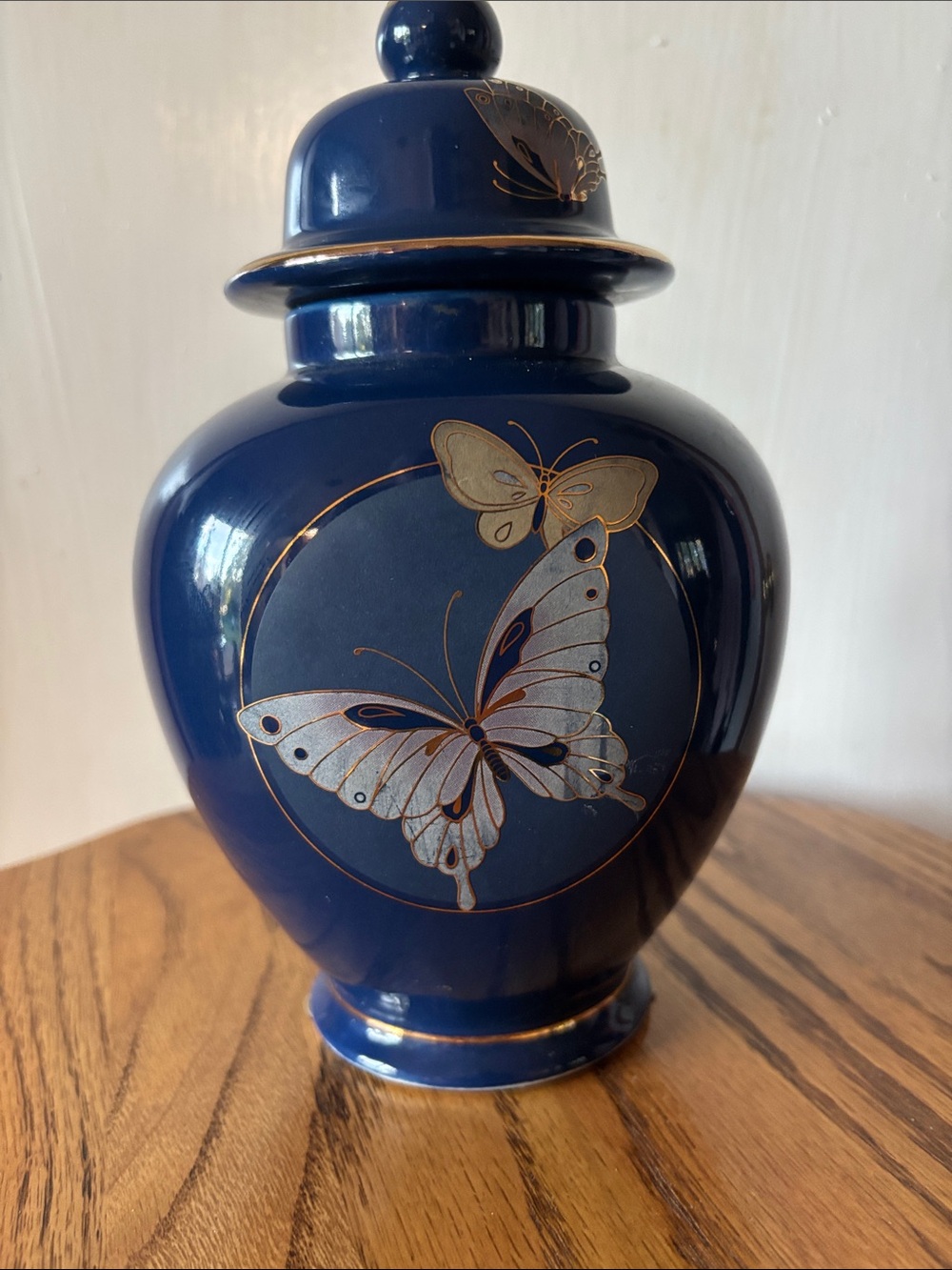 Blue Ceramic Butterfly Ginger Jar - Home Accent